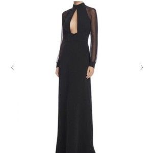 Jill Jill Stuart Black Long Sleeves maxi Gown Dress Mesh Sleeve Mock Neck  Sz 2